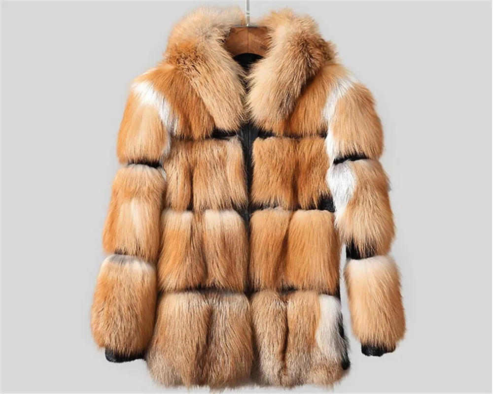 Натуральным Щепка лисий мех пальто с капюшоном Полный Пелт мужской Меховая куртка из натуральной кожи толстые теплые зимние модные пальто