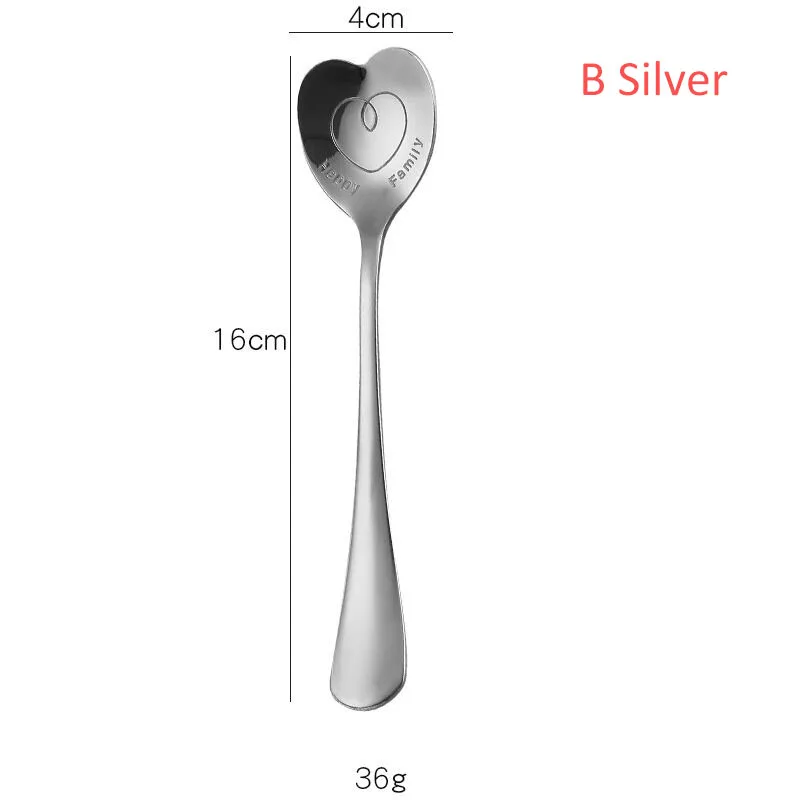 B Silver 20 упаковок ложка в виде сердца из нержавеющей стали маленькие кофейные чайные ложки креативный свадебный подарок ложки для смешивания маленькие медовые Десертные Ложки - Цвет: B Silver