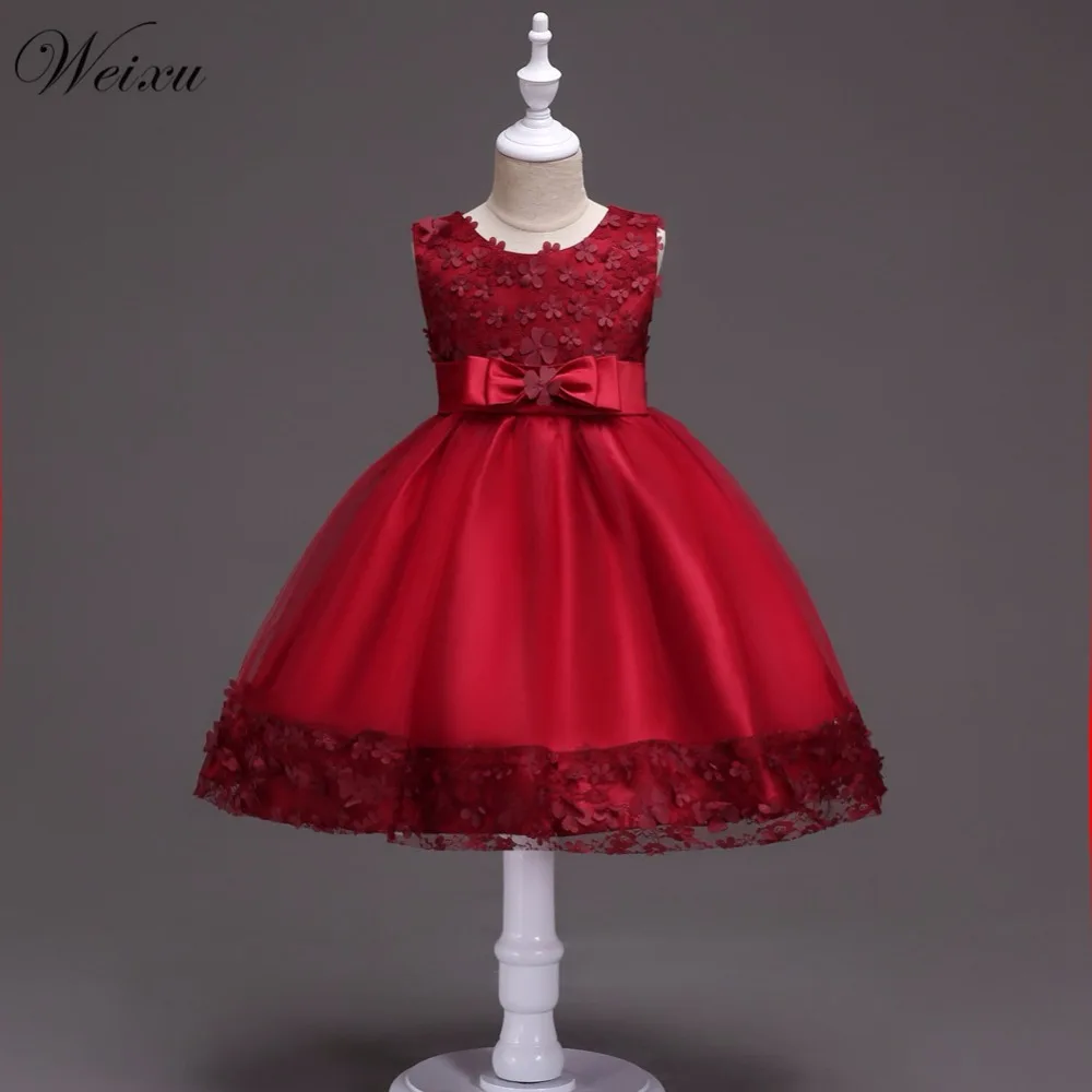Weixu/красное рождественское платье для девочек детское торжественное платье принцессы с цветочным рисунком Вечеринка дня рождения события, платье для выпускного вечера для маленьких девочек 1, 2, 4, 8 лет
