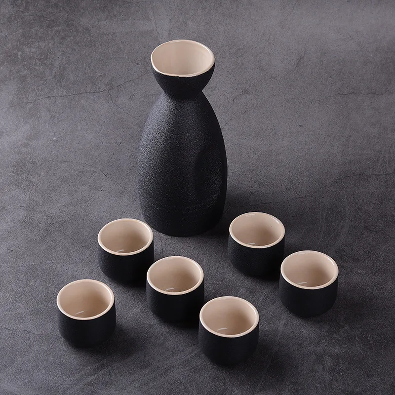 

7Pcs Vintage Ceramic Sake Pot Cups Set Japanese Style Hip Flasks Home Kitchen Office Flagon Liquor Cup Drinkware Creative Gifts