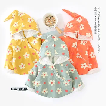 

WLG boys girls winter parkas kids thick yellow green orange floral printed parkas baby warm casual clothes
