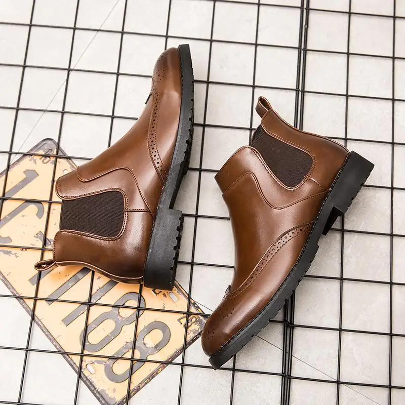 Cajacky/мужские ботинки челси размера плюс 46 45; модные мужские ботинки с перфорацией типа «броги»; цвет черный, коричневый; ботильоны для взрослых; botas hombre; высокие мужские кроссовки - Цвет: Brown