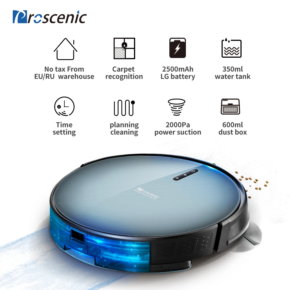 Proscenic 830P Robot Vacuum Cleaner 2000PA Vacuum Sweep Mop Clean 3in1 600ML Dust Box For Home Pets Hair Carpets And Hard Floors