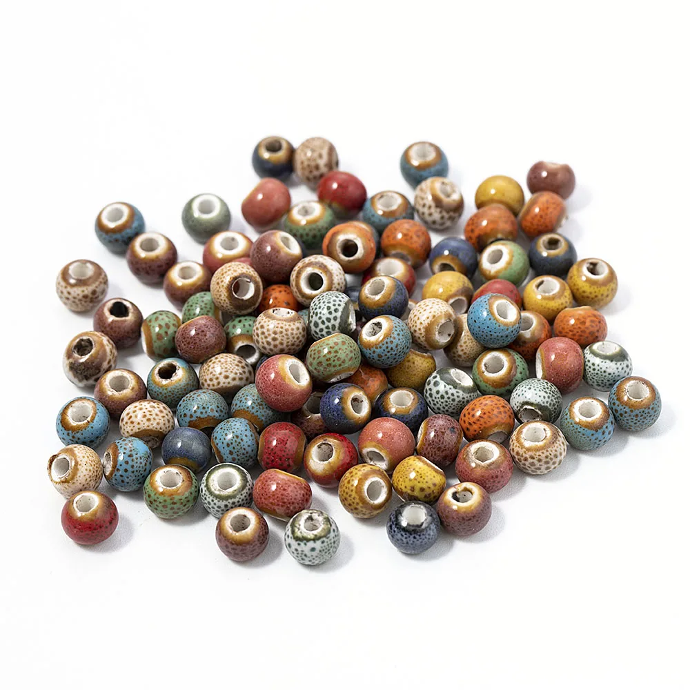 100pcs Vintage Loose Ceramic Porcelain Beads Charms For Jewelry Making 6mm 