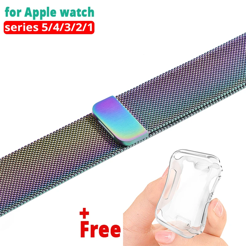 Миланская петля ремешок для Apple Watch серии 5 44 мм 38 мм браслет из нержавеющей стали для iwatch 4 3 40 мм ТПУ чехол 42 мм ремешок для часов - Цвет ремешка: colorful