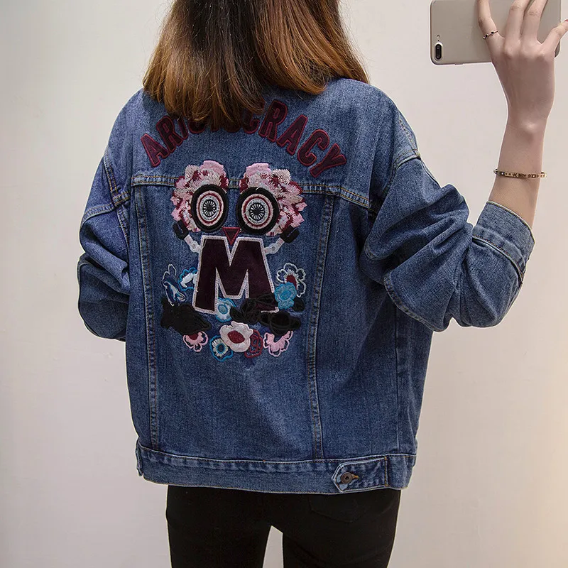 

Spring Plus size Letters Embroidery Women Denim Jacket Harajuku Loose Vintage Washed Casual Jeans Jacket Female 2020 New XL-5XL