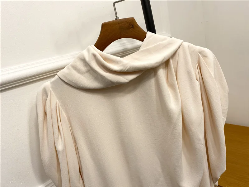 Women Long Puff Sleeve Shirt Single Breasted Turn