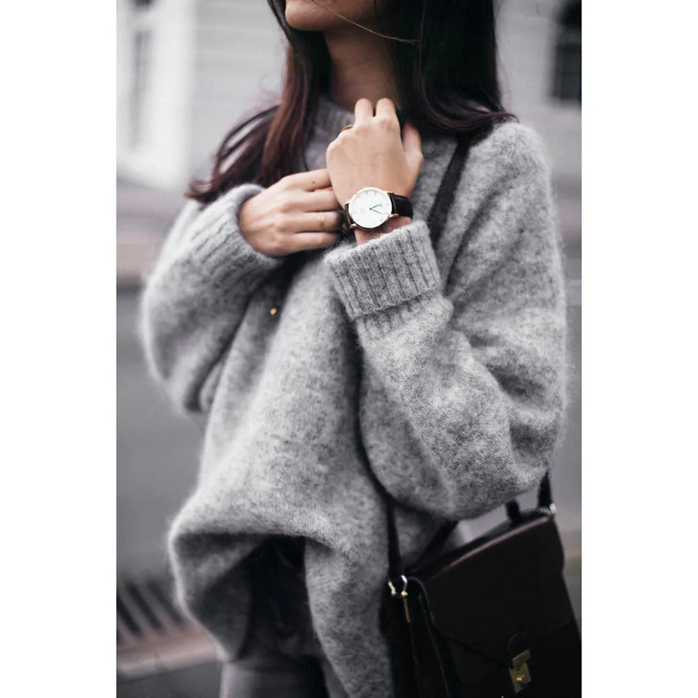 

Jaycosin Clothes Winter Womens Solid Long Sleeve O Neck Tops Knitting Sweaters Ladies Fashion Casual Loose Knitwear Pullover