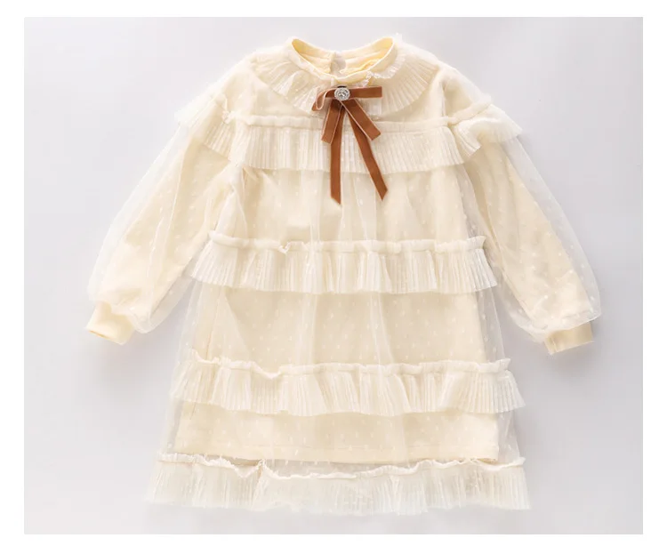 2020 Spring Pink Layered Mesh Long Sleeve Dress Big Girls Luxury White Lace Dresses Teenagers School Clothes 5 6 8 9 10 12 Years (3)