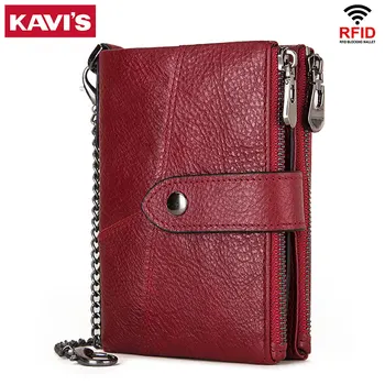 

KAVIS Rfid Genuine Leather Women Wallets Chain Coin Purse Female Cuzdan Small Lady Money Bag Card Holder Small Portomonee