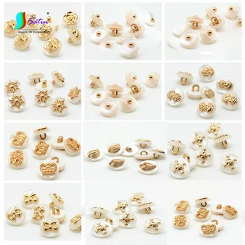 

10MM Shirt Blouse Dress Clothes Decorative Repair Accessory Golden Pearl White High-grade Metal Resin Small Shank Button A0027C