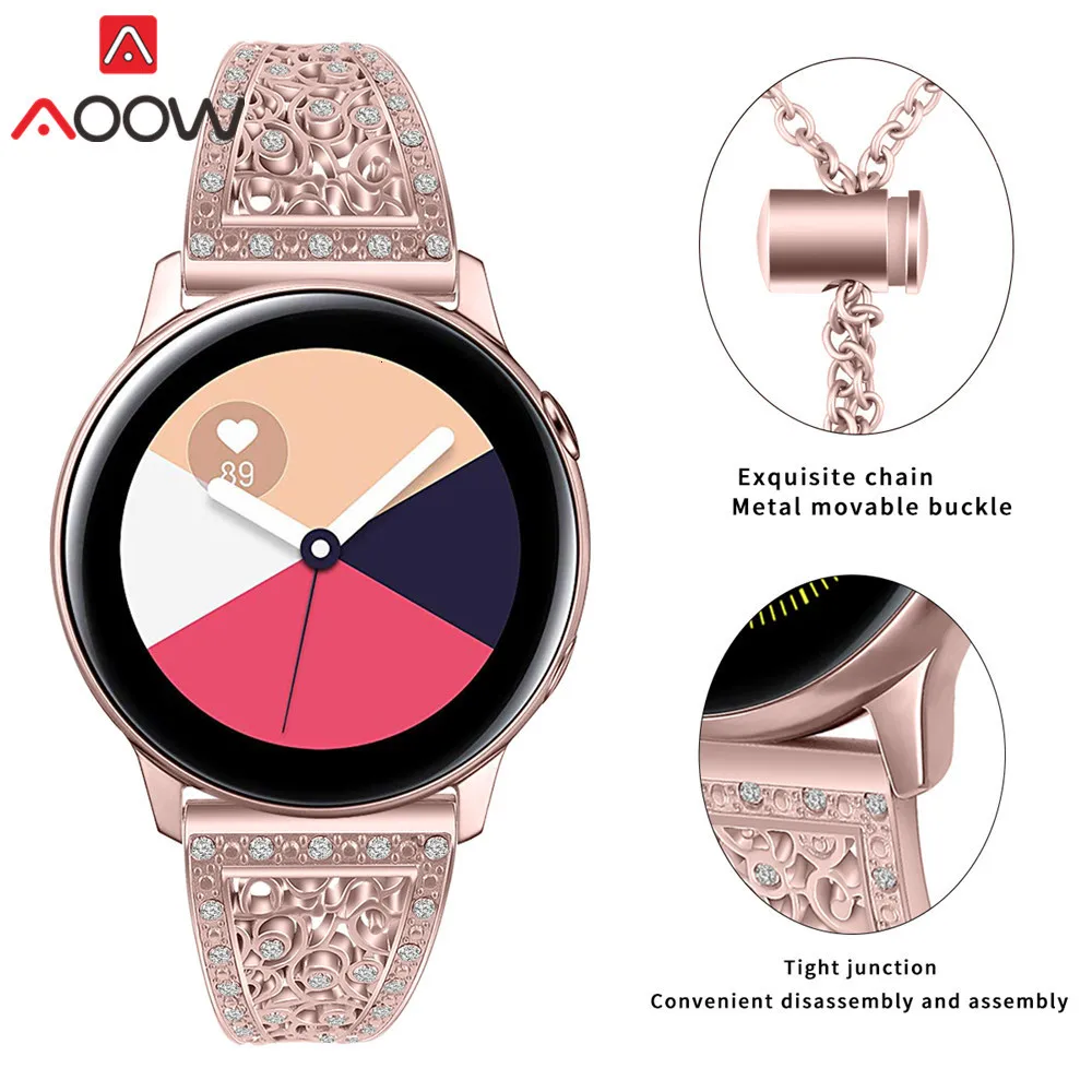 20 мм 22 мм браслет из нержавеющей стали для samsung Galaxy Watch 42 мм 46 мм Galaxy Active роскошный Алмазный женский ремешок для часов