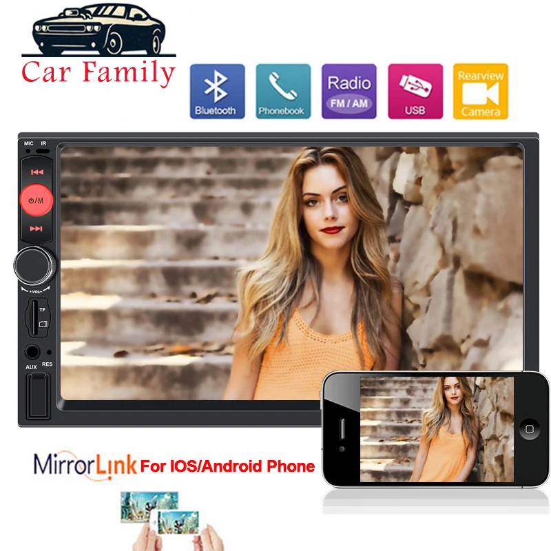 2 DIN Авторадио 7 дюймов сенсорный экран автомобильный Радио Bluetooth Android и ios Зеркало