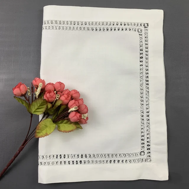 Linens Placemats Asztali Ruhával Futó Vastag Anyag Fehér Vászon Helyek Dupla Hemstitchált Elegáns Ebédhez - Image 5