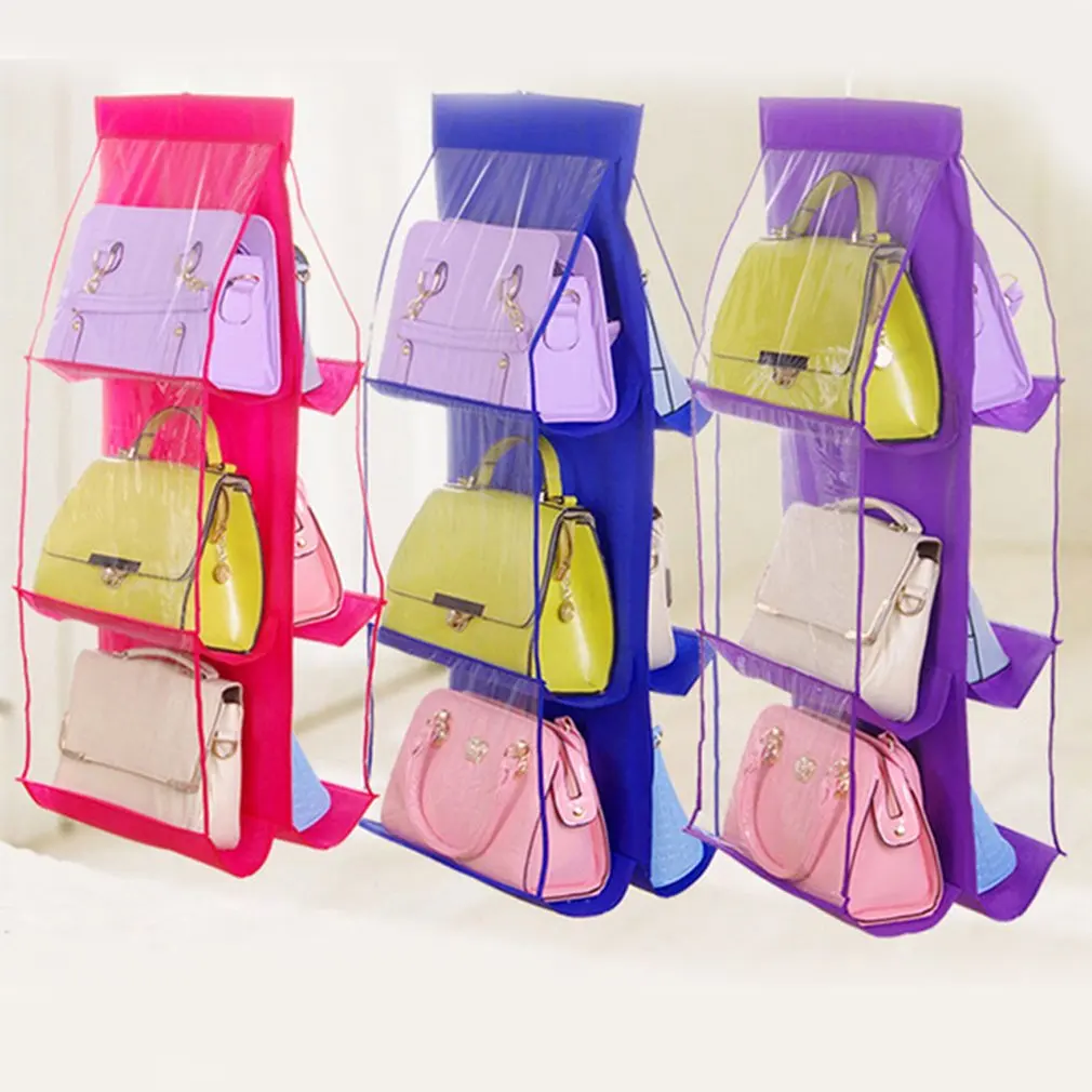 Double Side 6 Layers Foldable Hanging Handbag Purse Storage Bag Sundry Tidy Organizer Wardrobe Closet Hanger