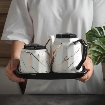 

Marble Pattern Ceramics Salt Sugar Pepper Seasoning Can Soy Sauce Vinegar Oil Kitchen Cooking Tool Spice Jar Storage Bottle Rack