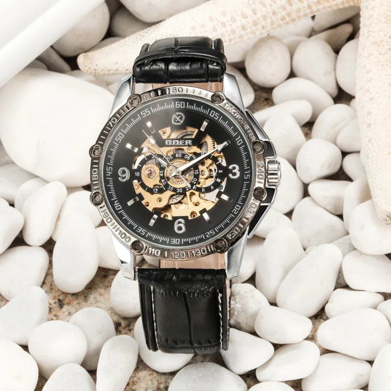 

T-Goer/Gao'er Genuine Product Hollow out MEN'S Leather Belt Fully Automatic Analog Watch Creative Fashion