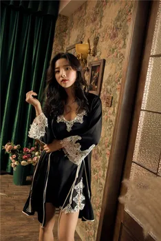 

New sexy pajamas for women in spring and summer with suspender skirt, ice silk Pajama, two-piece suit, sexy pajamas with breast