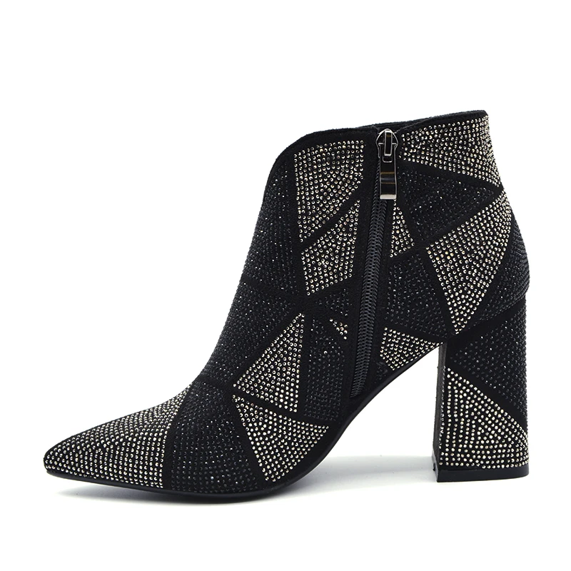 

2020 New Women ankle Boots plus size 22-26.5cm length Fashion Bling Crystal Rhinestones Sexy Pointed Booties Club Party Boots