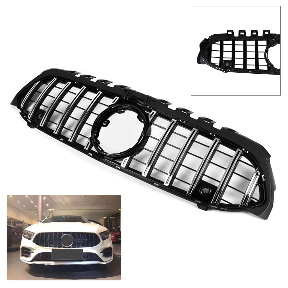 

W177 Auto Car Front Grille Silver ABS Plastic GT R Upper Grill For 2019 Mercedes-Benz A-Class A200 A250 A45