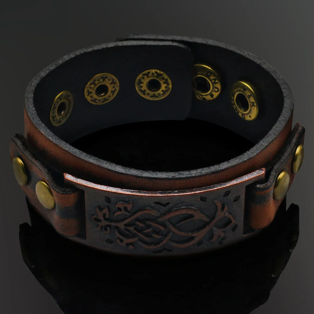 Men Bracelet Vintage Khaki Color Punk Unisex Wide Rivet Mens Womens Wrap Pu Leather Bracelet Pulsera Hombre