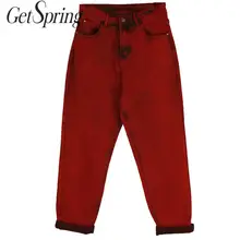 Getвесенние женские джинсы красного размера плюс прямые джинсы с высокой талией винтажные универсальные женские джинсовые брюки зима новая мода