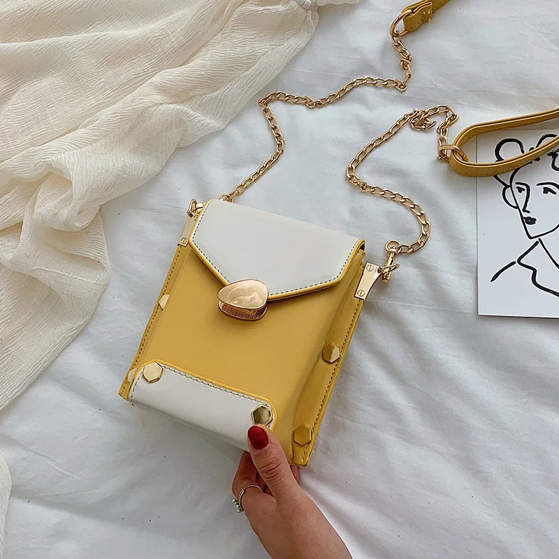 

CHIC Fashion Small Fresh Bag Women's 2019 New Style Summer Leaf Lock Simple Contrast Color One-Shoulder Square Sling Bag