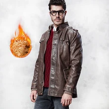 Мужская зимняя теплая куртка из искусственной кожи байкерская куртка с поясом и карманом в стиле ретро кожаное пальто мужское пальто из плотного бархата на пуговицах