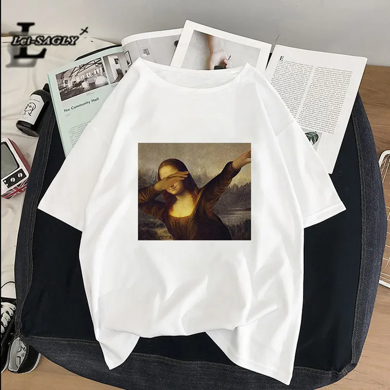 Lei SAGLY Mona Lisa smokes женские футболки художественная картина маслом Harajuku Эстетическая ulzzang негабаритная футболка Корейская одежда