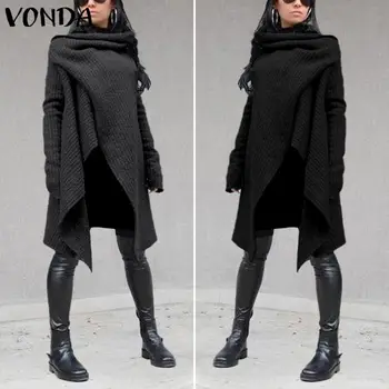 

VONDA Autumn Winter Coats Women's Blouse 2020 Female Casual Turtleneck Cardigan Korean Style Knitting Casual Shirts Plus Size