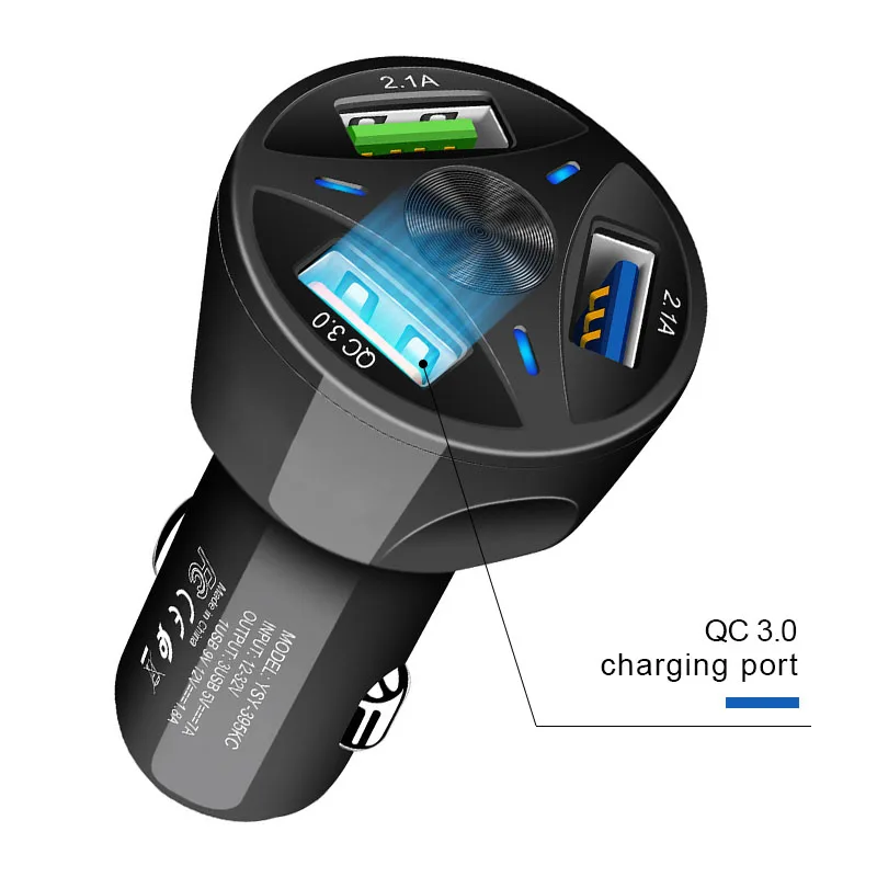 Адаптер для автомобильного прикуривателя с 3 USB портами быстрая зарядка QC3.0