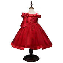 Детское платье принцессы для девочек, красное платье с бисером и цветочным узором для девочек, детские платья для первого святого бала