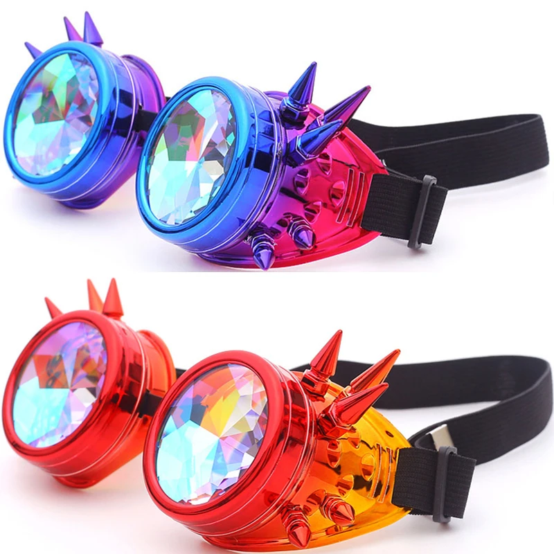 Hotselling Kaleidoscope Rainbow Glasses Men's Women's Sunglasses Rivet Steampunk Goggles Cosplay Vintage Gothic EDM Eyewear 4