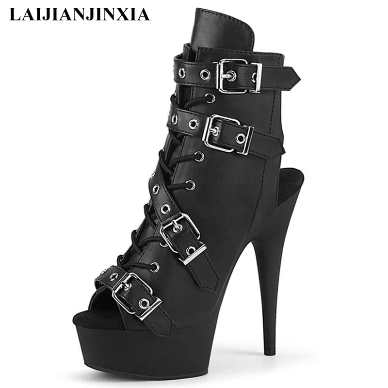Women's spring and autumn shoes fashion Ankle Boots 15cm boots sexy high-heeled Boots black Buckle boots image_0