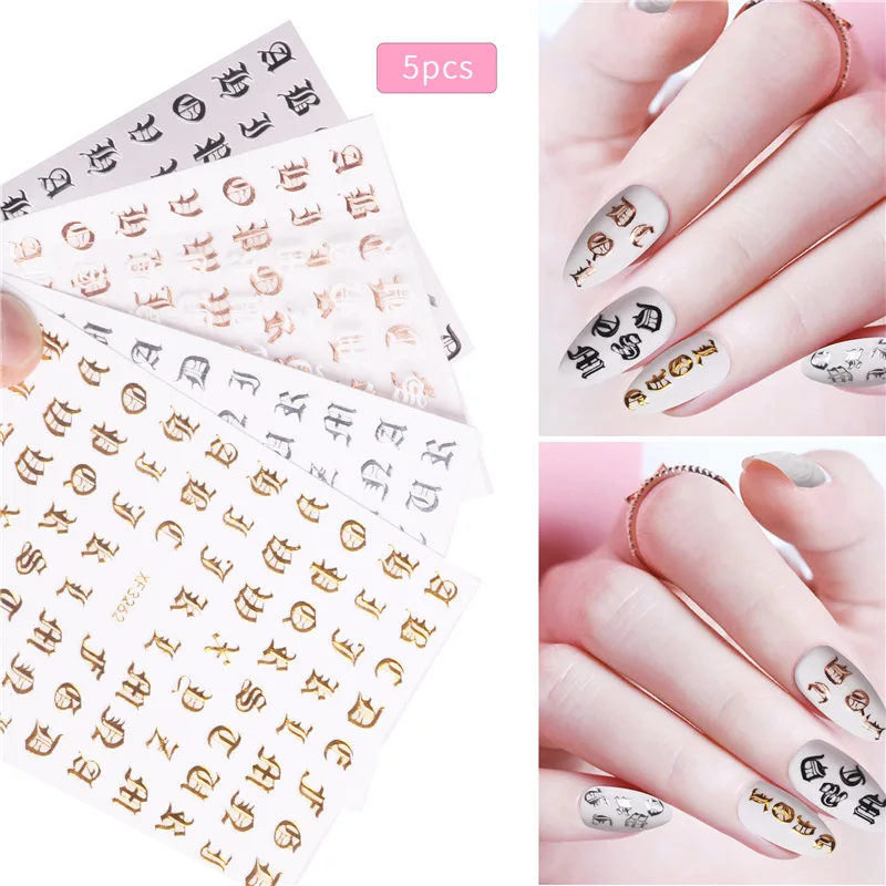 

5 Pieces of Paper/set of Abstract English Alphabet Nail Stickers, Personalized Retro Nail Stickers, DIY Handmade Nail Materials