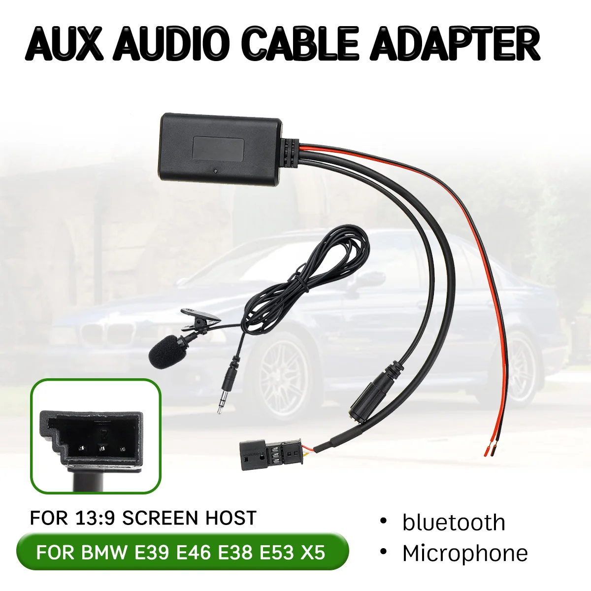 Bluetooth Aux приемник Кабельный адаптер с микрофоном для BMW E46 E39 E53 X5 2002-2006 16:9 большой