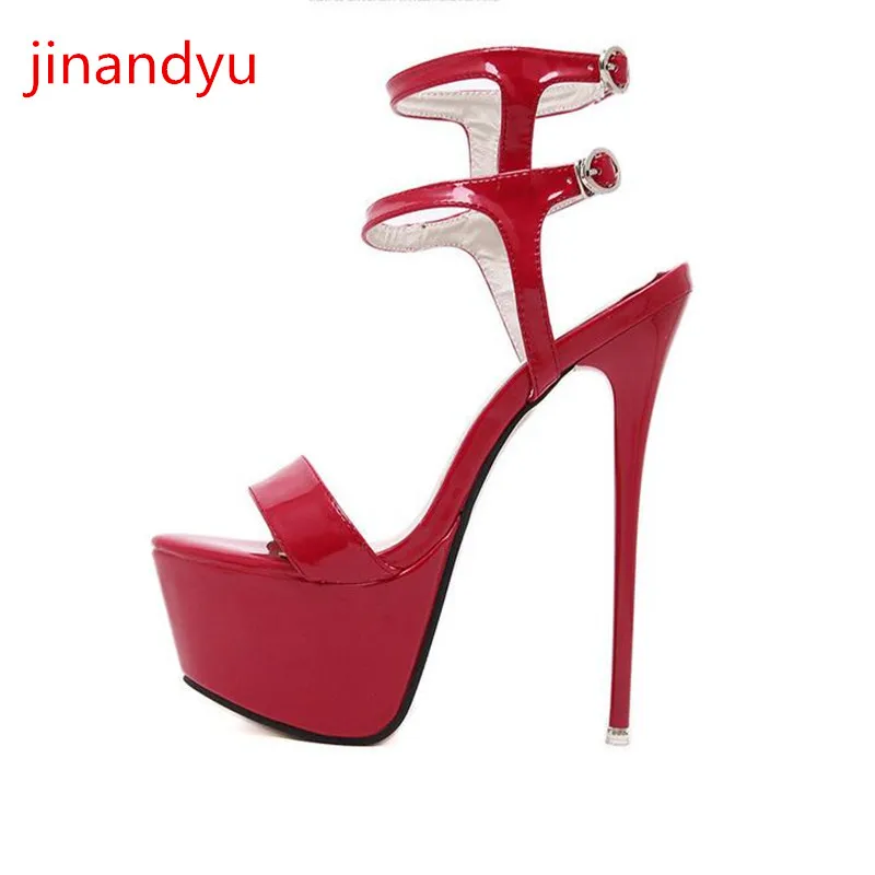 

46 Large Size High Heels 16cm Platform Shoes Leather Women Summe 2021 Sandali Platorm Heels Red Black and White Sandals Female