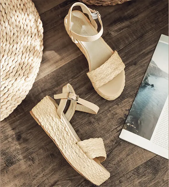 2019 mujeres 5cm tacones altos 3,5 m plataforma cuñas Sandalias Mujer  cuerda de caña playa zapatos de lujo tejer sandalias de cuerda marca Roma  zapatos|Sandalias de mujer| - AliExpress