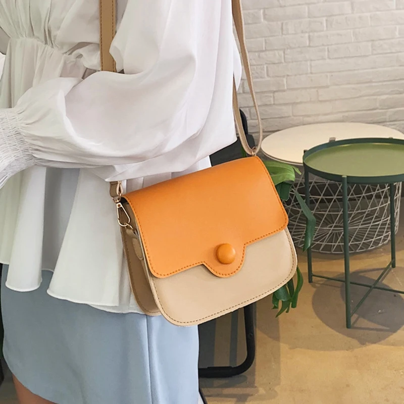 

Simple Contrast Color PU Leather Ladies Shoulder Diagonal Package Semi-Circle Saddle Bag