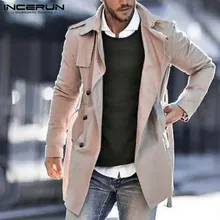 INCERUN Модный классический мужской Тренч двубортный однотонный лацкан длинные пальто с длинным рукавом британский стиль пара пиджаки куртки