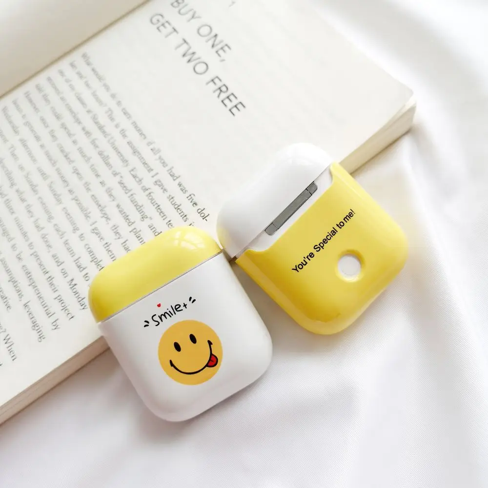 Для AirPods 2 Чехол Милая мультяшная улыбка жесткий кожухи головных телефонов для Apple Airpods bluetooth беспроводные наушники чехол; защитный чехол
