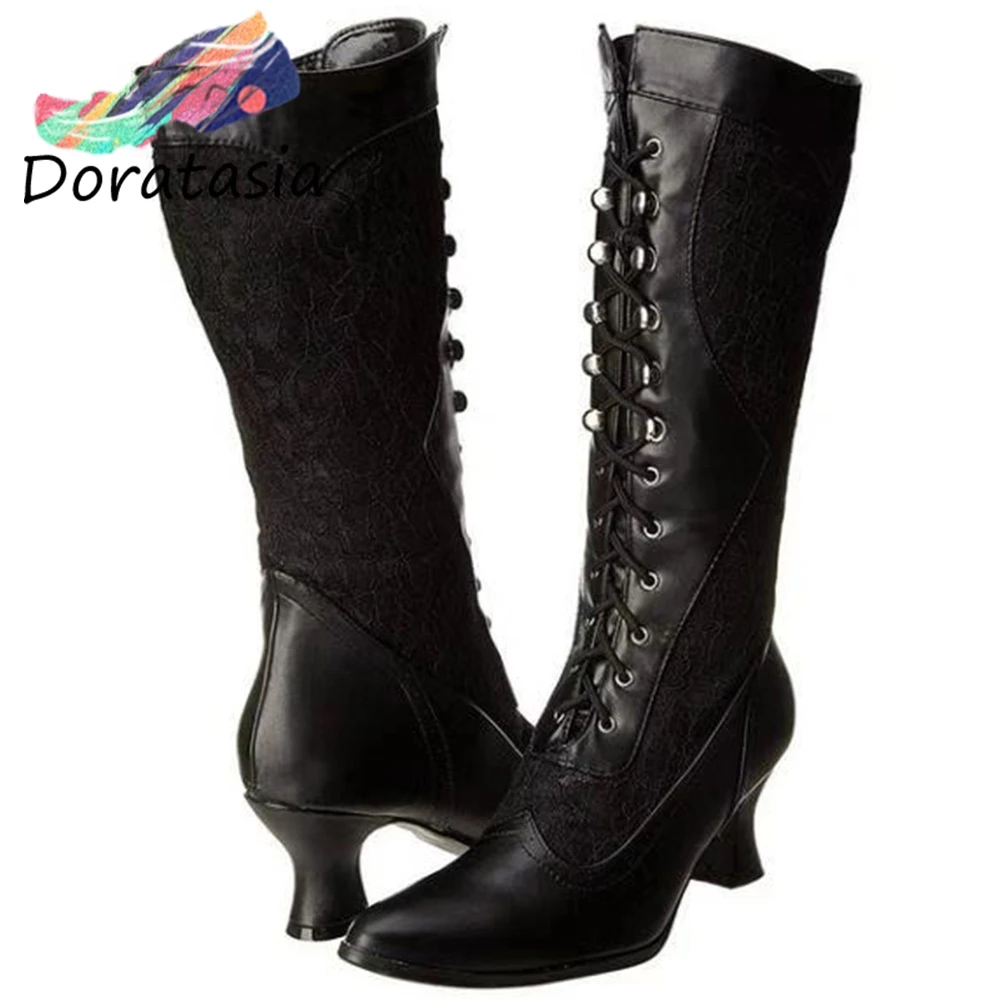 

2020 Dropship Big Size 43 strange Heels Women's Shoes Woman mif-calf boots lace Party Women Boots Shoes