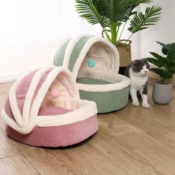 

Pet Tent Bed Corduroy Cat Nest with Cat Ball Toy and Cushion Detachable Four Season Deep Sleep Dog Bed Puppy Mat Cute Kennel