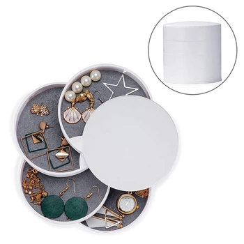 

4-Tier Jewelry Organizer Box Tower Rings Earrings Storage Case Holder Necklace Bracelet Display Tray 360°Rotating Showcase White