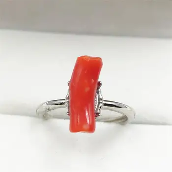 

14mm Natural Red Precious Coral Gemstone Adjustable Size Ring Gemstone Woman Rare Raw Material 925 Sterling Silver Ring AAAAA