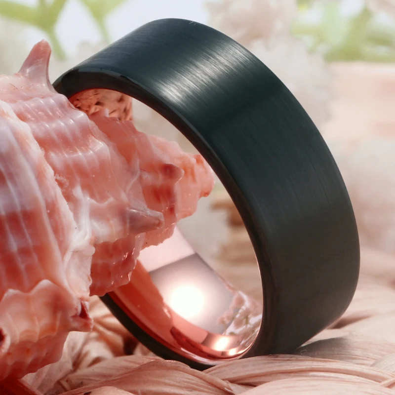 YGK Jewelry Custom Engraved Personalized Tungsten Rings For Men Women Matte with Rose Gold Ring Wedding Band Anniversary Gift