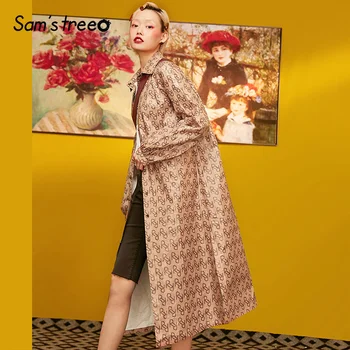 

Samstree Vintage Letter Print Women Trench Coat,2019 Autumn Casual Single Breasted Female Clothing Streetwear Fashion Raincoat