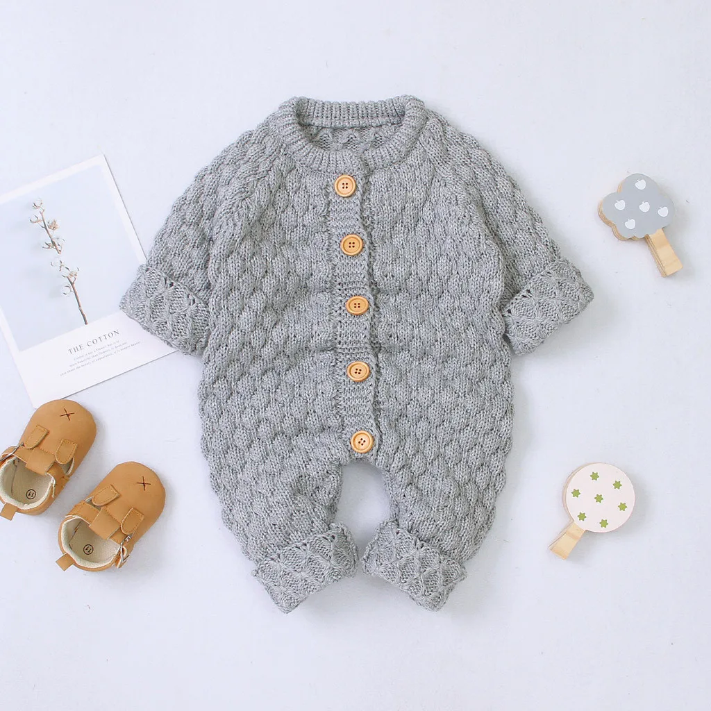 3M-2year Newborn Clothing Baby Boy Girl Winter Button Sweater Knitted Jumpsuit Romper Warm Outfits ropa recien nacido Toddler