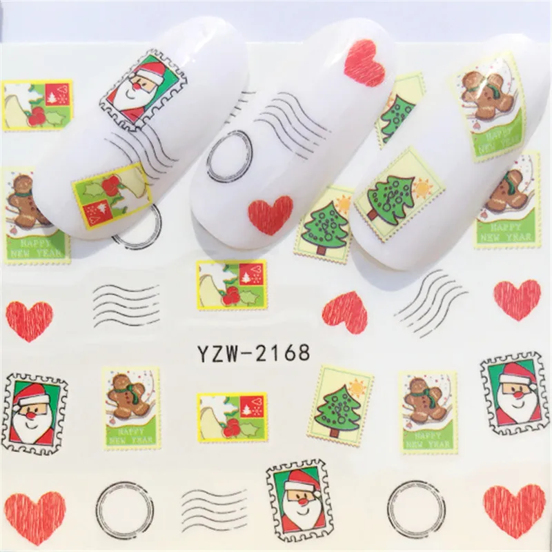 1 шт Водные Наклейки для ногтей рождественские Новогодние украшения наклейки для ногтей подарок Санта Клаус слайдеры тату маникюр декор подарок - Цвет: YZW-2168