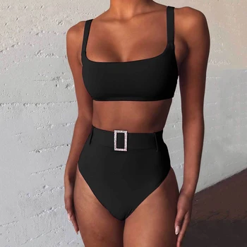 

High Waist Bikini 2020 Sexy Black High Leg Bikinis Set Swimwear Female Two Pieces Swimsuit Women Bathing Suit Biquini Monokini